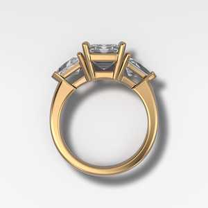 8 Carat <b>Emerald</b> Cut <b>Rings</b> Custom 14K 18K Solid Gold Lab Grown Diamonds Prong Set Tapered Shield Three Stone Engagement Wholesale - Product Image 3