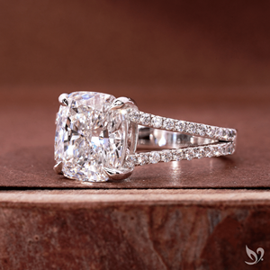 แหวนเพชรทรงยาว 3 กะรัต รูปทรงคุชชั่นคัท ฝังเพชรแบบสปลิตพาเว่ วงแหวนทองคำขาว 10K รับรองโดย IGI แหวนแต่งงาน - Product Image 2