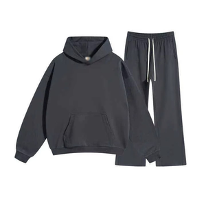 Conjunto Deportivo Informal Unisex con Capucha, Sudadera de Color Sólido y Pantalones Deportivos con Cordón, Corte Holgado, Ropa de Otoño para Adultos - Product Image 4