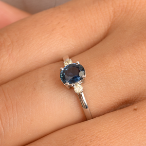14K White Gold Three Stone Sapphire Diamond Cluster Proposal Ring - Product Image 1