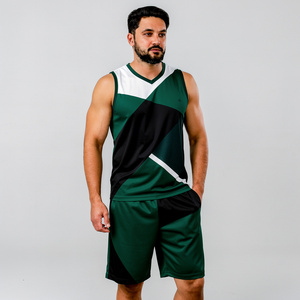 Men's Green Black White Geometric Tank Top And <b>Shorts</b> Set V Neck Quick Dry Knitted <b>Polyester</b> Sporty Summer Outfit - Product Image 1