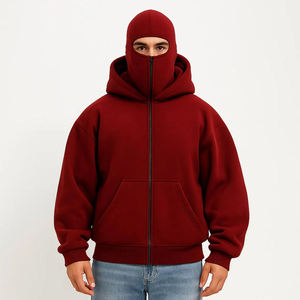 Sudadera con capucha completa con cremallera, lavada, para hombre, de invierno, gruesa, cómoda, con bordado personalizado, forro polar premium, ecológica, estilo ninja con máscara. - Product Image 1