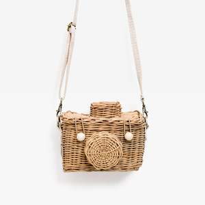 Rattan camera toy for kids baby play <b>baskets</b> decorative <b>small</b> carry <b>basket</b> with hanging strap - Product Image 4