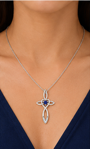 Collar con Colgante de Cruz Celta en Plata de Ley 925 con Baño de Rodio, con Circonita Cúbica Azul Zafiro y Circonita Cúbica Blanca para Mujer - Product Image 3