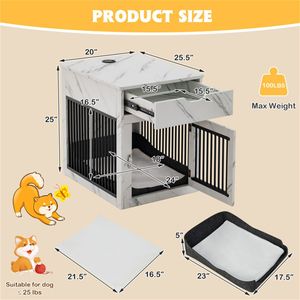 Casa para Perros de Madera Maciza Blanca con Cajón y Mesita de Noche Rectangular con Carga Inalámbrica para Uso en Interiores para Animales Pequeños - Product Image 4