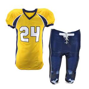 Men's American Football Jersey Set Printed 100% <b>Polyester</b> Yellow Navy 24 Sublimated Moisture Wicking Practice Wear Regular Fit - Product Image 1