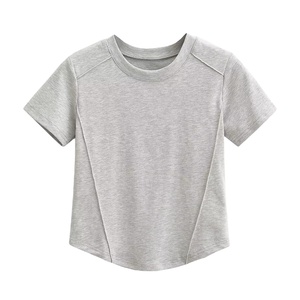 Haute qualité coton Spandex blanc col rond à manches courtes T-shirts pour les femmes en gros Logo personnalisé 2025 - Product Image 4