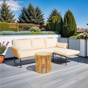 IPRO Premium Outdoor Garden Leisure Sports Venues Furniture Modern Design Waterproof 5-Seater Lounge <b>Corner</b> Wicker <b>Rattan</b> Set - Product Image 2