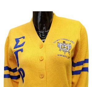 เสื้อคาร์ดิแกนคอวีสีเหลืองแบบยูนิเซ็กซ์ รุ่น New Sigma Gamma Rho แขนยาว ปักโลโก้ สำหรับฤดูใบไม้ร่วงและฤดูหนาว เสื้อถักสำหรับชมรมนักศึกษา - Product Image 2