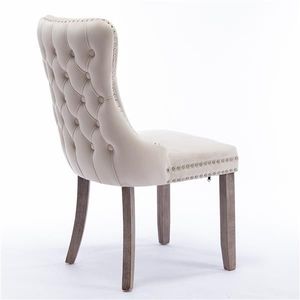 Set of 2 Beige Upholstered Wing Back Dining Chairs with Backstitching Nailhead Trim Solid Wood Legs-Furniture SW8809BG KD - Product Image 6