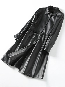 En Stock décontracté en cuir véritable veste femmes véritable peau de mouton manteau longue Trench femme printemps automne vestes femmes - Product Image 5