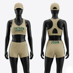 Ensemble soutien-gorge et short de cheerleading en polyester et élasthanne 280 GSM de qualité supérieure, design à panneaux orange, bleu marine et blanc, logo personnalisé par sublimation - Product Image 4