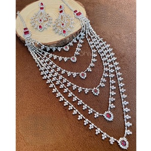 ชุดสร้อยคอยาวประดับเพชรซีกอนเคลือบเงินคุณภาพพรีเมียม ดีไซน์ทันสมัย พร้อมต่างหู สำหรับงานแต่งงาน - Product Image 1