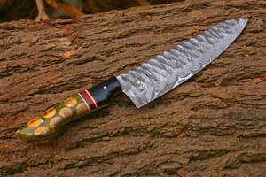 Couteau de chef en acier Damas forgé à la main, lame de 8-9,9 pouces, manche en résine, style japonais, ambidextre, lame pleine, tranchant comme une lame de rasoir, couteau de cuisine - Product Image 5