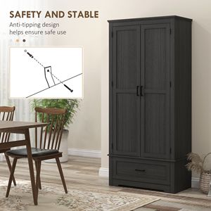 69\" Tall Black Farmhouse <b>Kitchen</b> <b>Pantry</b> Cabinet with 2 Particle Board Doors Drawer Adjustable Wood Shelves for Dining Room - Product Image 6