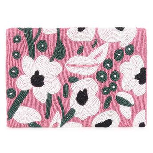 Bolso de mano FAIZA CRAFT hecho a mano con cuentas y flores, rosa, rectangular, tipo sobre, bordado, para noche, con cadena desmontable - Product Image 4