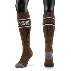 Women Baseball <b>Socks</b> Premium 200 GSM Cotton Polyester Blend Breathable Knit Grey Navy Cream Panel Design Custom Logo Jacquard - Product Image 2