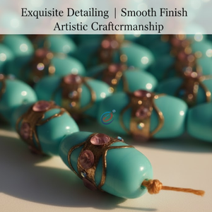 Perles de verre artisanal en turquoise | Style de mariage avec accents en cuivre |   Perles décoratives pour la fabrication de bijoux, brin de 8 pouces - Product Image 2