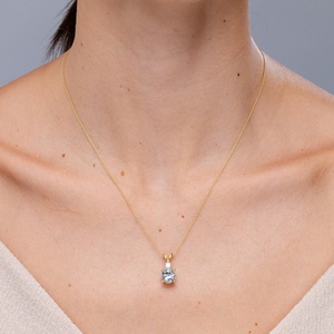 Pendentif solitaire V-Bale en or véritable 14 carats avec certificat IGI, aquamarine ronde et diamant, chaîne à maillons tendance 2026 pour femme - Product Image 4