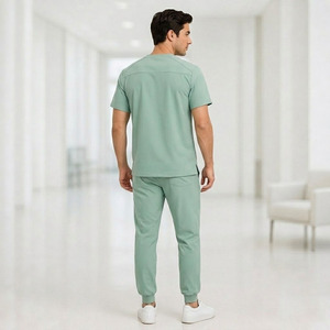 <b>Doctor</b> Scrub Uniform <b>Set</b> Unisex Breathable V Neck Polyester Spandex Cooling Knitted Hospital Use Workwear - Product Image 2