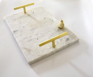 Luxury White Marble Classic <b>Serving</b> <b>Tray</b> with <b>Gold</b> Metal Handles and Bird Accent Tableware & Jewelry Storage for Home Decor - Product Image 4