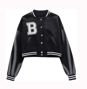 Chaqueta Varsity de Béisbol de Estilo Sencillo y Moderno para Mujer, Fabricante Mayorista, Chaqueta Corta Personalizada de Cuero Genuino y Lana - Product Image 1