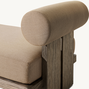 Tumbona de Madera de Teca de Estilo Contemporáneo con Cojín y Respaldo Cilíndrico, Mueble de Exterior Minimalista y Ecológico - Product Image 4