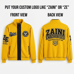 240 GSM Premium Polar Fleece <b>Jacket</b> Stand <b>Long</b> Yellow Black Contrast Panel Custom Embroidery Chenille Patch Screen Print OEM ODM - Product Image 1