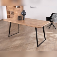 Table à manger Vandana Ivory Balance au design aérien, en bois d'acacia avec base en métal noir, style Puzzle, 175 cm