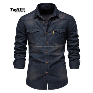 T-shirts en jean pour hommes vêtements en gros t-shirt uni en coton épais logo personnalisé t-shirt vintage graphique surdimensionné - Product Image 3