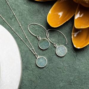 Aquamarine Gold Plated Sterling Silver Handmade Drop <b>Earrings</b> Wedding Engagement Trendy Natural Stone Certified Matching Set - Product Image 6