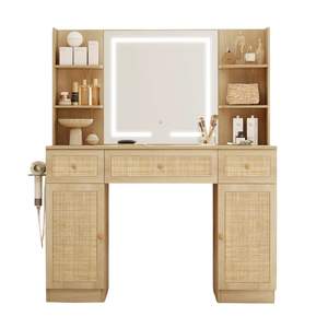 Coiffeuse en bois massif avec miroir et éclairage, bureau de maquillage en bois naturel, vente en gros directe d'usine Vietnam, prix abordables - Product Image 1