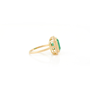 Anillo de Halo de Alta Gama con Diseño Clásico Octogonal, Esmeralda y Diamantes de Corte Redondo, Oro Amarillo Puro de 14K, Joyería de Boda - Product Image 5