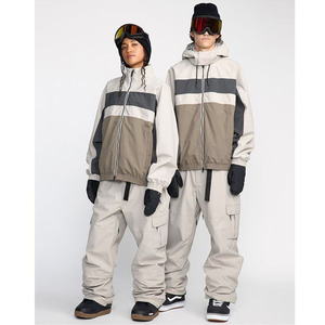 Ensemble de pantalon cargo à capuche unisexe avec logo personnalisé, fermeture éclair, style rétro, imperméable, coupe-vent, baggy, pour le snowboard, combinaison de ski deux pièces - Product Image 1