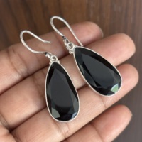 Boucles d'oreilles pendantes élégantes en argent sterling 925, style bohème, pour femme, avec onyx noir facetté taille damier, cadeau idéal pour mariage ou fête