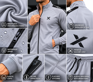 Survêtements de performance pour hommes X Sports City, en synthétique, avec fermeture éclair intégrale, col montant, style sportif, séchage rapide, polyester et nylon, pour l'automne - Product Image 4