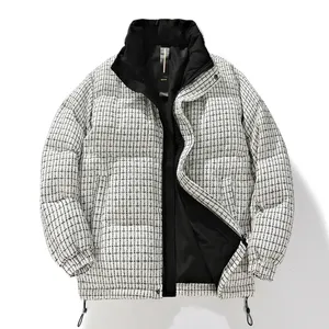 Veste matelassée réversible à carreaux pour homme, col montant, fermeture éclair, en polyester épais, idéale pour l'hiver et les tenues décontractées - Product Image 3