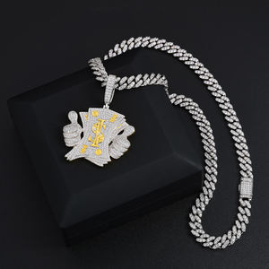 Iced Out Money <b>Stack</b> Pendant <b>Necklace</b> 18K Gold Plated Hip Hop Jewelry for Men - Product Image 1