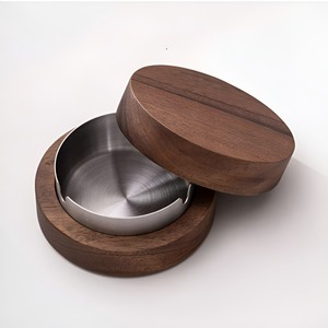 Cenicero Redondo de Madera de Doble Capa con Tapa, Cenicero de Bolsillo para Cigarros, Accesorio para Fumar Vintage - Product Image 1