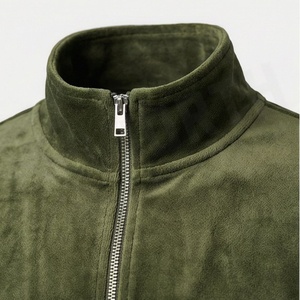 Survêtement en velours vert olive pour homme, fermeture éclair intégrale, col montant, vêtements de sport décontractés, couleur unie, respirant, polyester, ensemble de jogging - Product Image 4