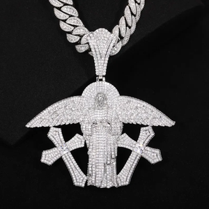 Pendentif Croix d'Ange Sertie de Moissanite Starspire Jewels avec Ailes, en Argent 925 Plaqué Rhodium, Charme Unisexe Hip-Hop, Anniversaire - Product Image 6