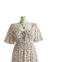 Robe longue décontractée à col carré et motif floral pour femme, idéale pour le quotidien