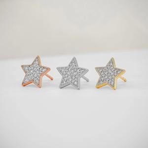 Pendientes de Diamantes Cultivados en Laboratorio, Oro Sólido de 14K, Regalo de Aniversario para Mujer, 52 Piedras Engastadas, Joyería Minimalista - Product Image 3