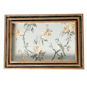 Platos de Servir Redondos con Diseño de Plantas Bohemias en Color Verde Azulado, Juego de Dos Bandejas de Servir con Estampado Esmaltado de Estilo Moderno - Product Image 6