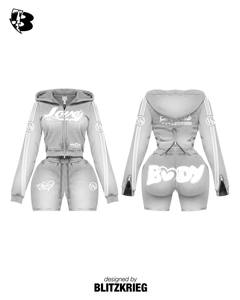 Women 2 Piece Tracksuit Set | <b>Zip</b> <b>Up</b> Hoodie and Shorts | Ladies Streetwear Graphic Print OEM Custom Logo - Product Image 1