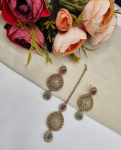Exquisito conjunto de joyería de 3 piezas con gemas de corte ovalado y en forma de pera para mujer, conjunto de joyería de diseño, colección étnica para fiestas. - Product Image 6