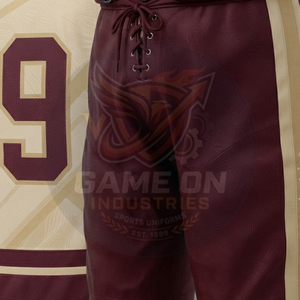 Team Sportswear Sublimation Design Breathable Performance Fabric Personalized Comfortable Maroon Cream Ice Hockey Uniform Sets - Product Image 3