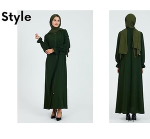 New Modest Fashion Abaya Elegant Modern Islamic Dress Latest Model Blank Green Zipper Open Dubai Abayas Women Breathable - Product Image 3