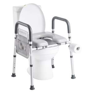 Adjustable Height Width 400 Lbs Load Capacity <b>Padded</b> Elevated <b>Toilet</b> <b>Seat</b> Riser Handles Seniors Bathroom Safety Equipment - Product Image 1