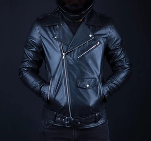 Veste en cuir véritable d'inspiration vintage, style formel, coupe-vent, design urbain pour motard - Product Image 1